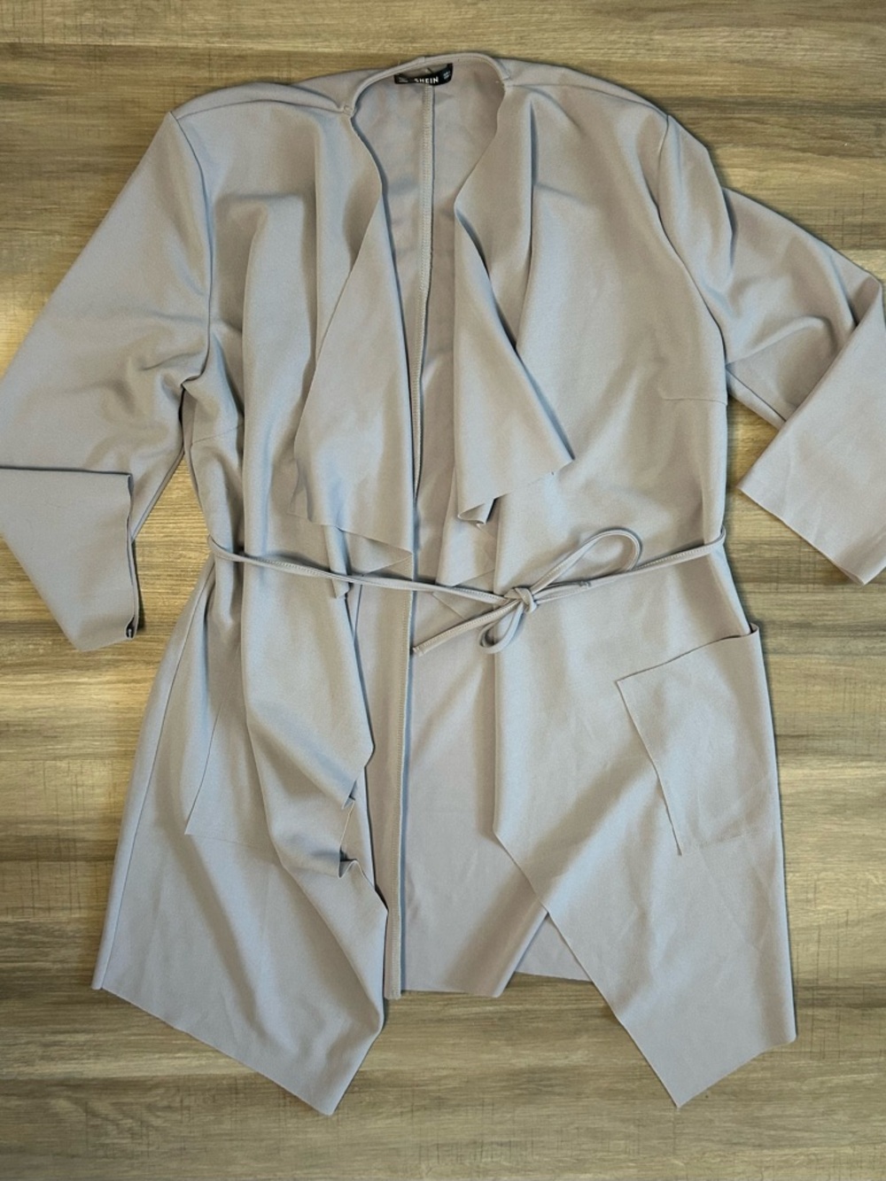 SHEIN Light Gray Open Front Drape Belted Blazer Jacket